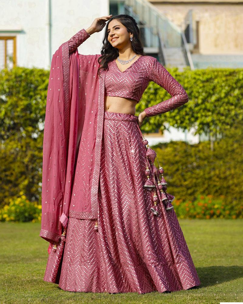 Rose gold faux georgette wedding designer lehenga choli  FealDeal