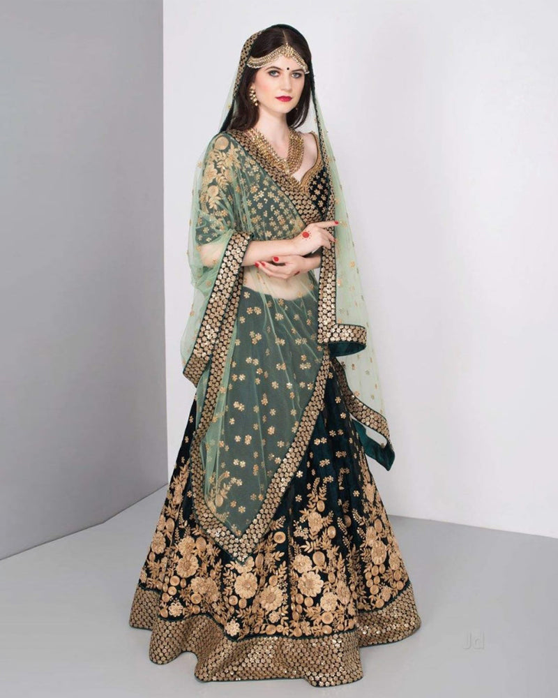 Stunning green heavy bridal lehenga choli