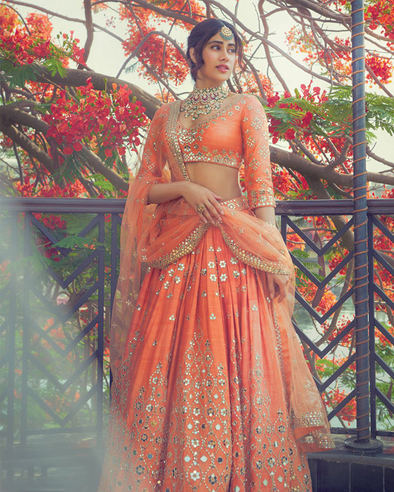 Orange color devsena silk lehenga choli