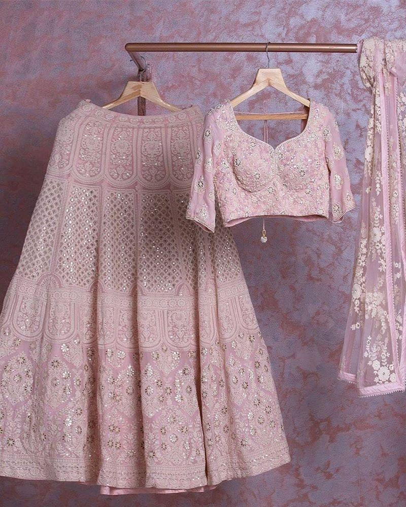 Baby pink coloured sequence embroidery work lehenga choli Sets for