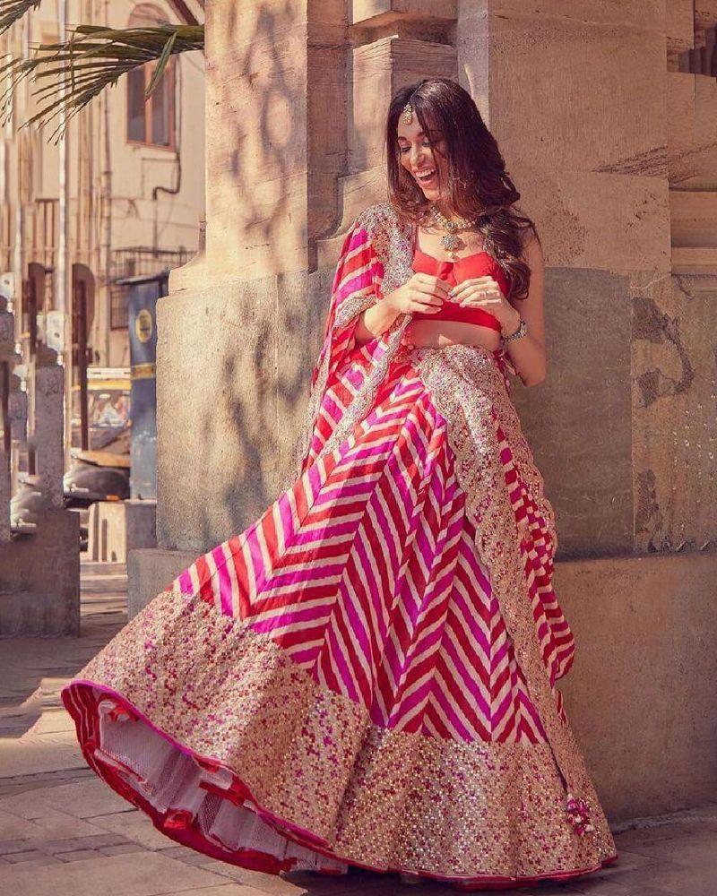 Multicolor zigzag printed design wedding lehenga choli Styles for women girls FealDeal