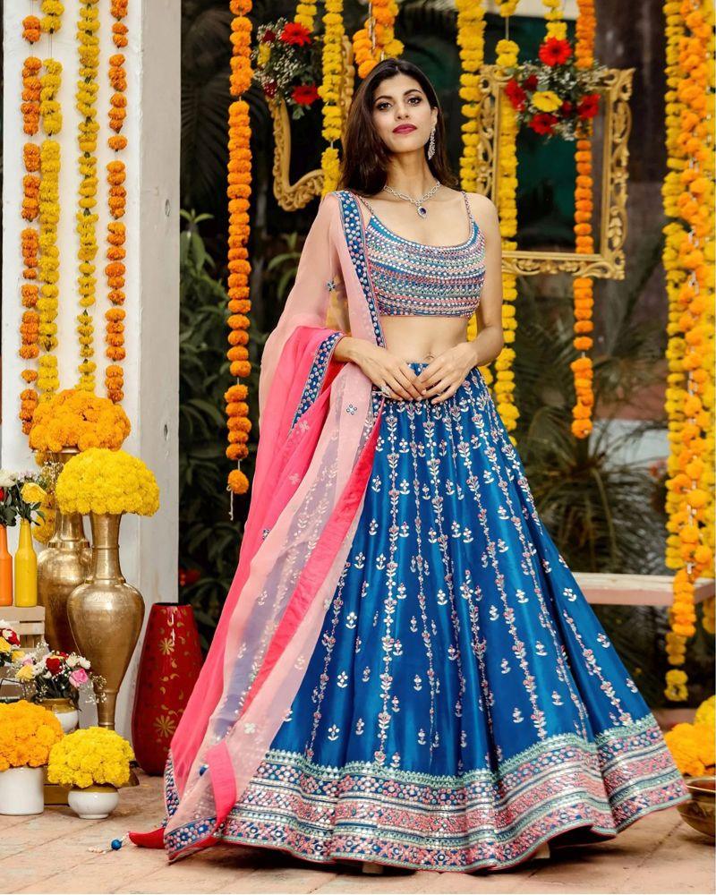 Blue chinon silk thread sequence wedding lehenga choli Choices for women girls FealDeal