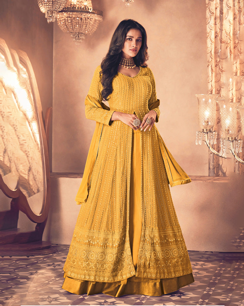 Embroidered georgette long Anarkali suit for women