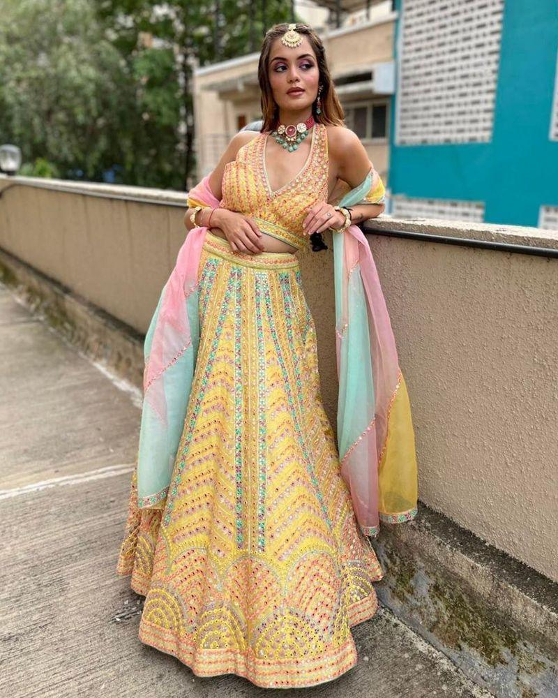 Yellow Sequin Net Lehenga Choli And Net Dupatta For Women Designer Lehenga Choli For Women Wedding Lehenga on sale ReadyTowear Lehenga Choli