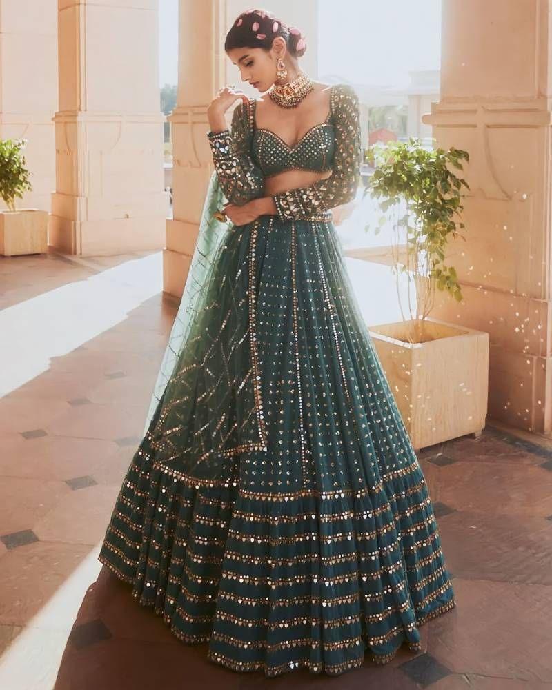 Bottle Green faux georgette sequins embroidery lehenga choli Bottle Green faux georgette sequins embroidery lehenga choli