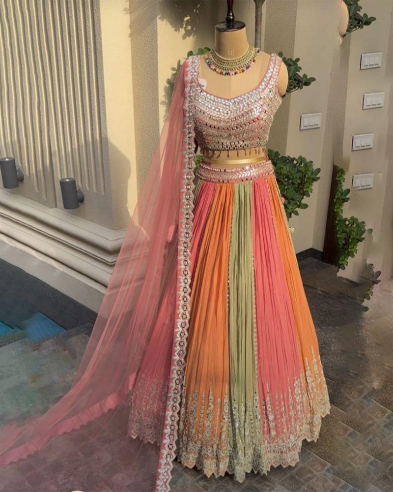 Crushed sold Geogette Lehenga Choli for Bridesmaid,Bollywood Sequin Thread Ready to Wear Lengha Choli,Wedding Designer Lahengha Ghagra Choli Girl