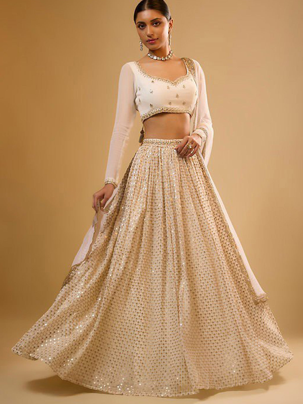 Discover premium georgette lehenga choli with 4 meter grand flair, embroidered blouse and zari lace dupatta. Perfect for weddings, receptions and festivals.