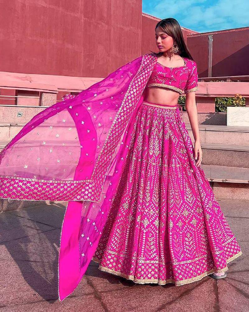 Pink satin silk traditional wedding lehenga choli Finds for women
