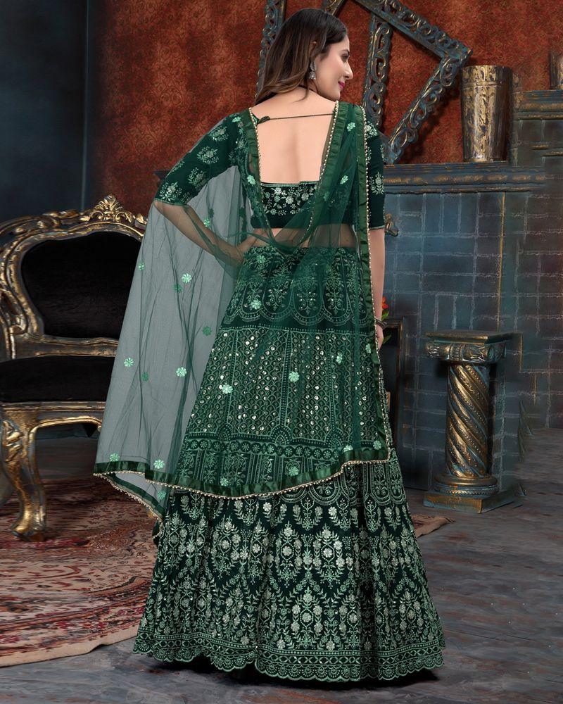 Green georgette cording embroidery wedding reception lehenga choli for  women  FealDeal