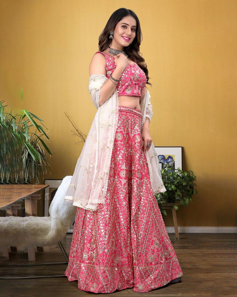 Pretty Cup cake Pink lehenga choli for women ,Indian Designer Ready to wear partywear Art silk With Sequins Embroidery Lehenga popular Choli