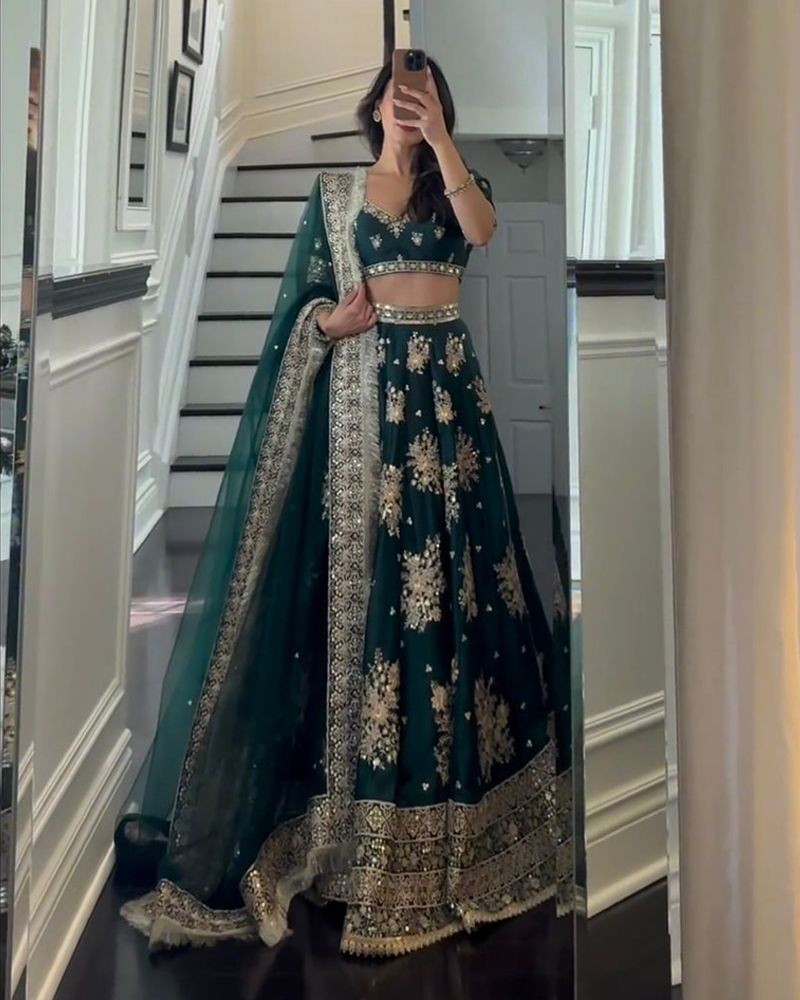 Green satin sequence designer lehenga choli for women – FealDeal