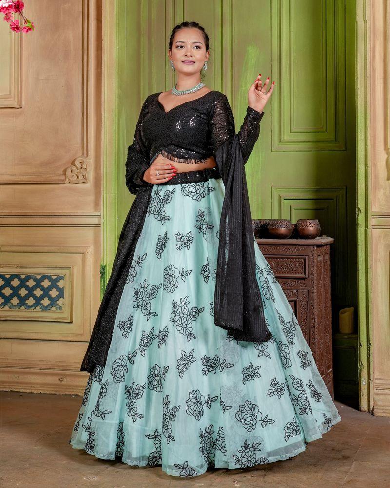 SkyBlue Color Wedding Lahenga, Embroidery Work Lahenga Choli, Pakistani Wedding Wear Lahenga Choli, Bollywood Style Party Wear Lahenga buy Choli