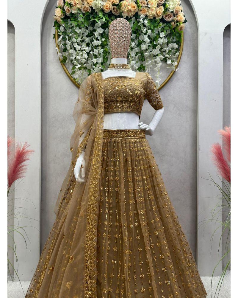 Gold color butterfly net sequins embroidery lehenga choli