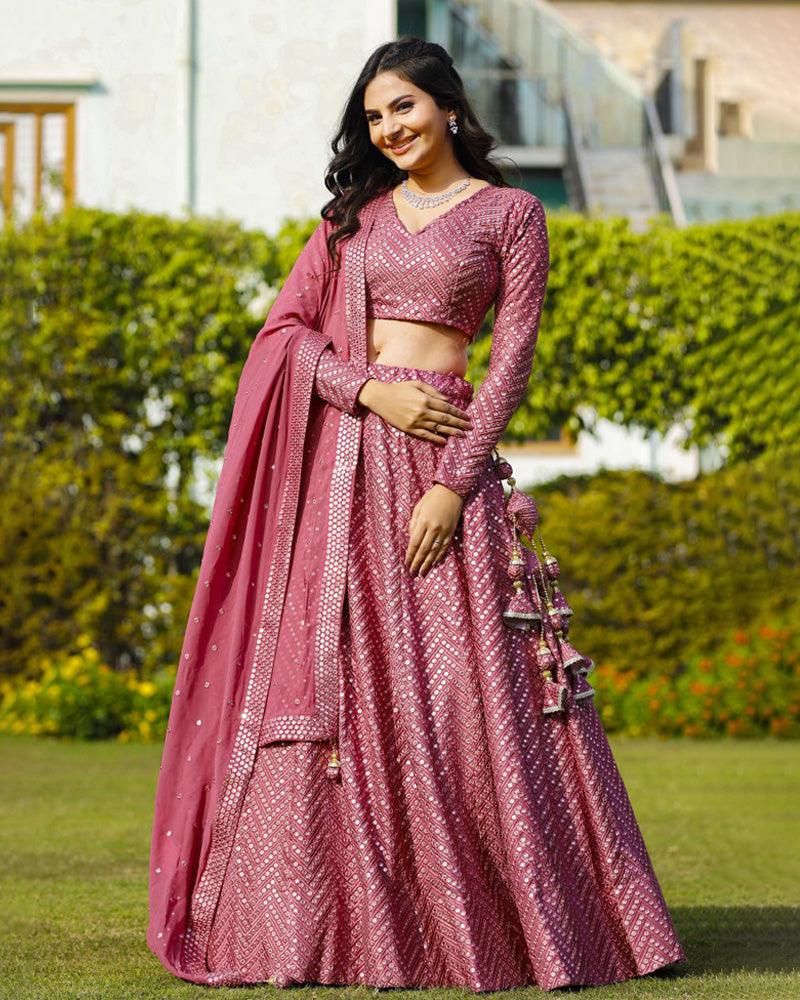 Rose gold faux georgette wedding designer lehenga choli – FealDeal