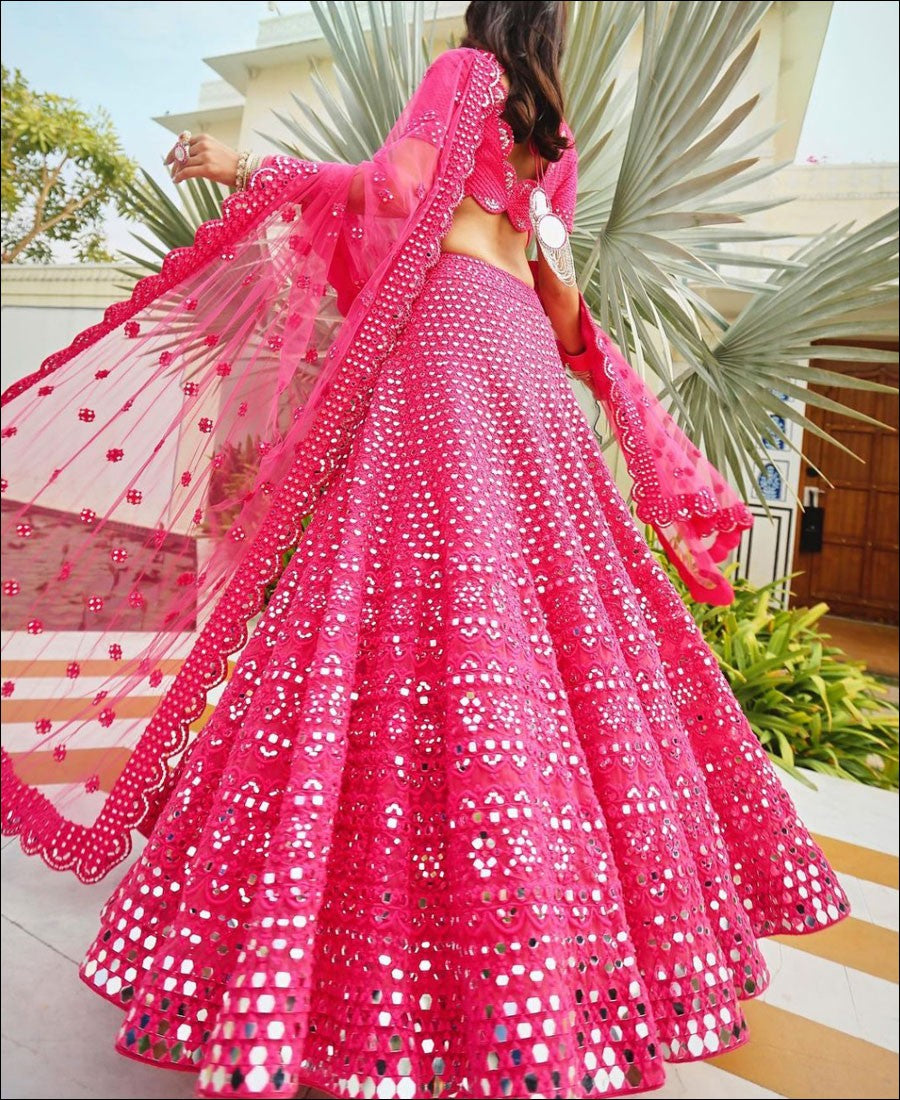 Raspberry Pink Mirror Embroidery Work Designer Lehenga Choli