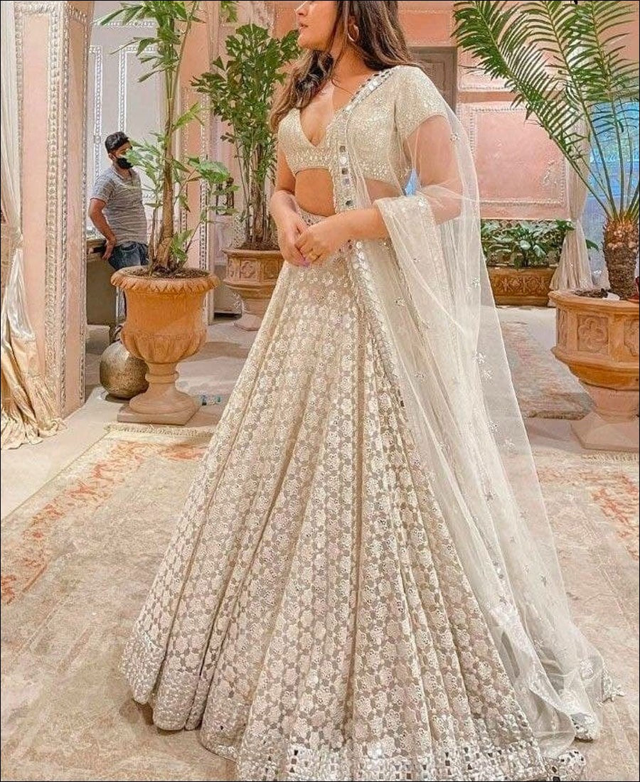 Off White Colored Phantom silk Designer Lehenga Choli