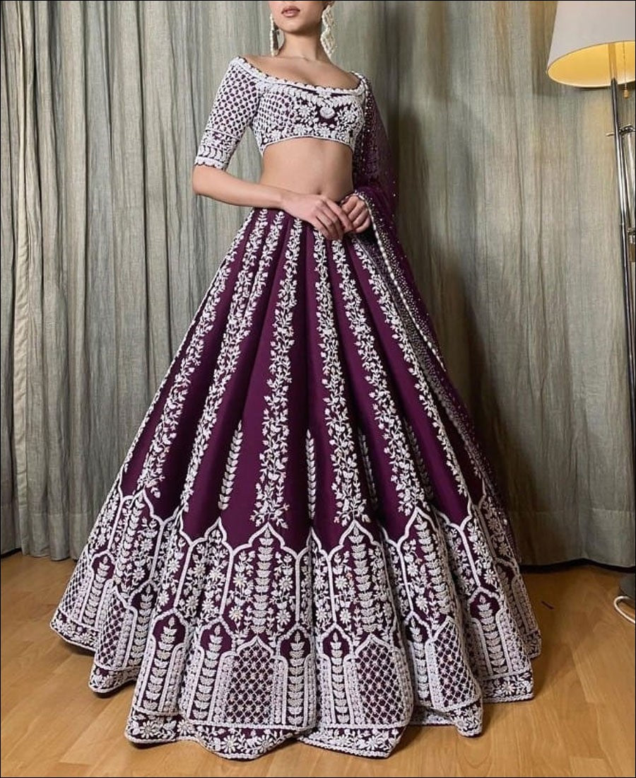 Purple Colored Chinon Fabric Designer Lehenga Choli