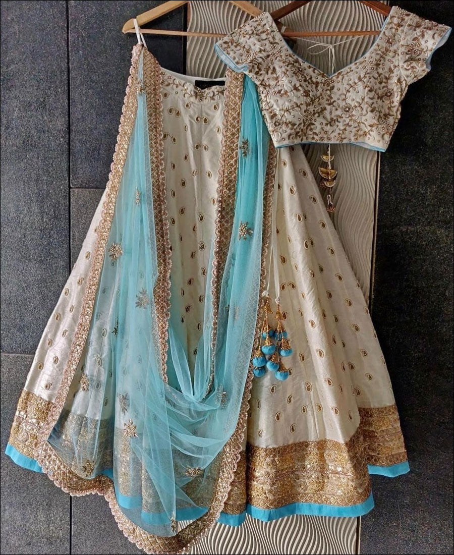 Cream Taffeta Silk designer Lehenga Choli