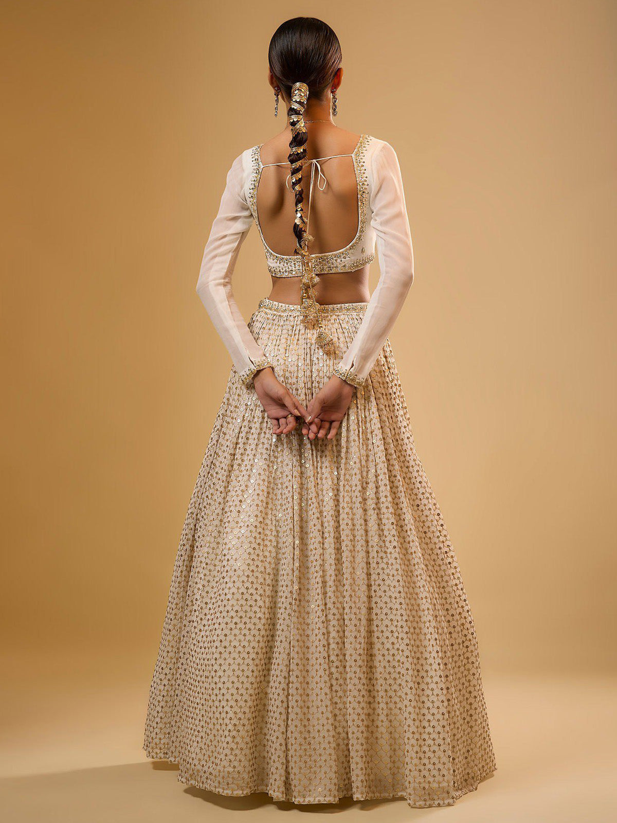 FEALDEAL designer lehenga choli set with sequins, zari, dori and paper mirror embroidery. Elegant ethnic wear for women and girls.