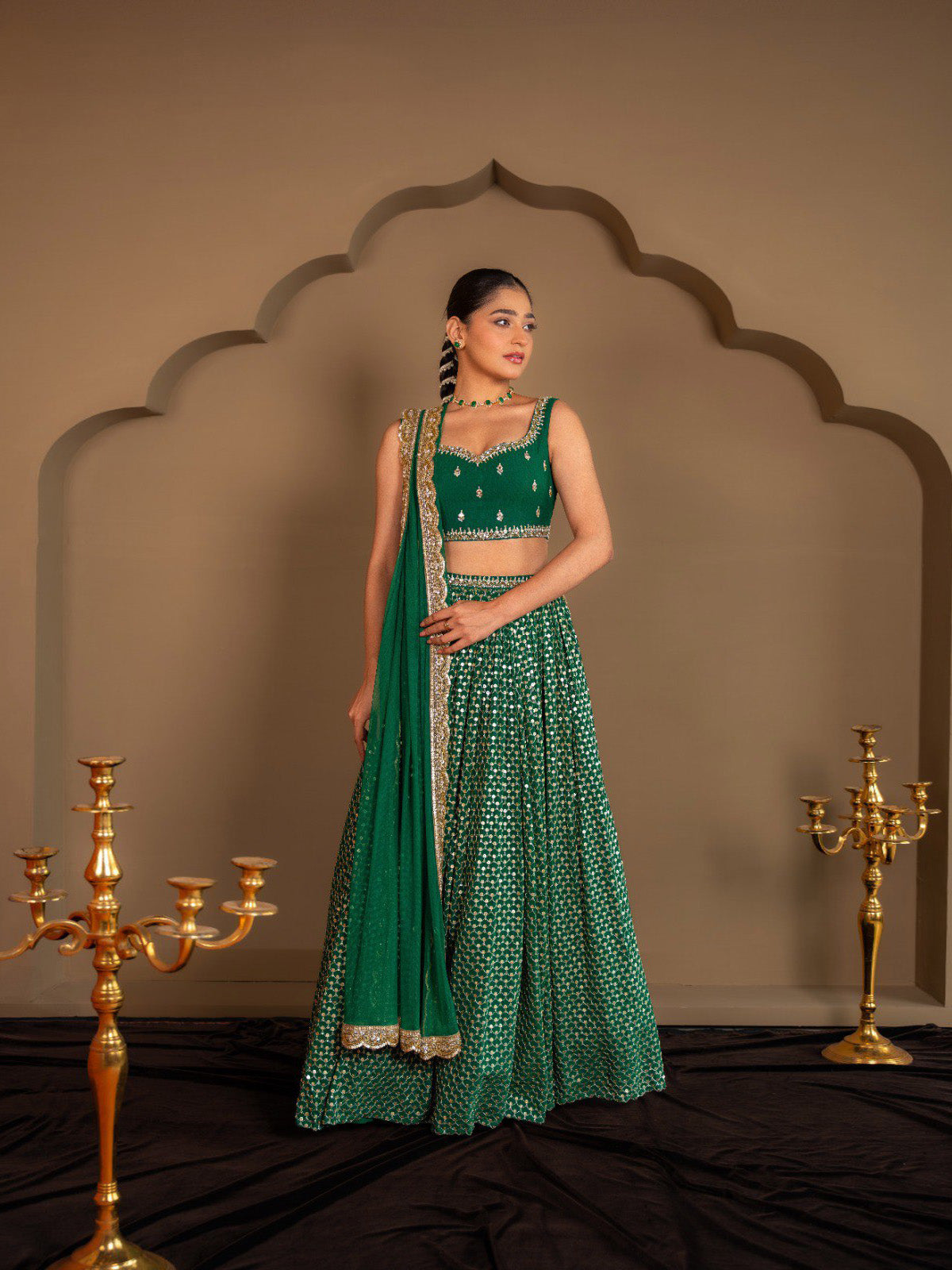 Discover FEALDEAL designer georgette lehenga choli featuring sequins, zari embroidery, paper mirror work and premium dupatta. Shop online today.