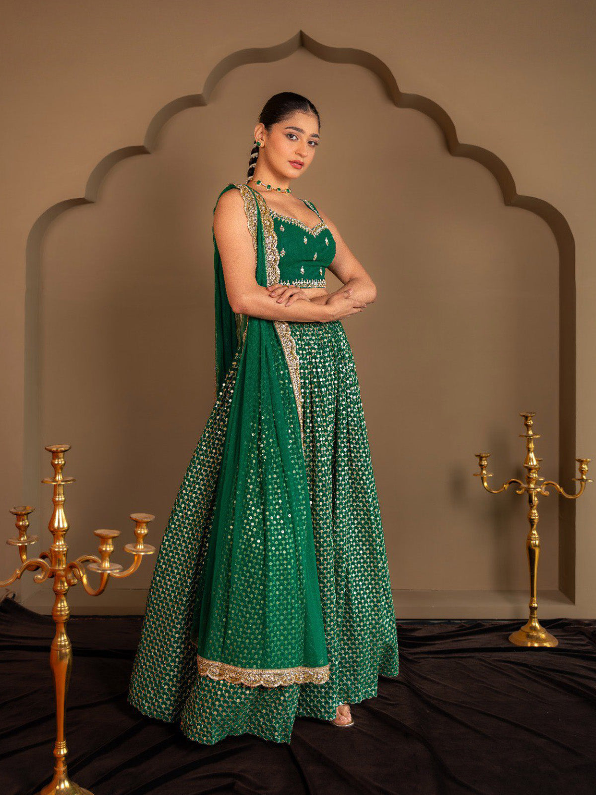 Elegant wedding lehenga choli for women and girls with sequins embroidery, dori work, paper mirror blouse and luxurious 4 meter flair.