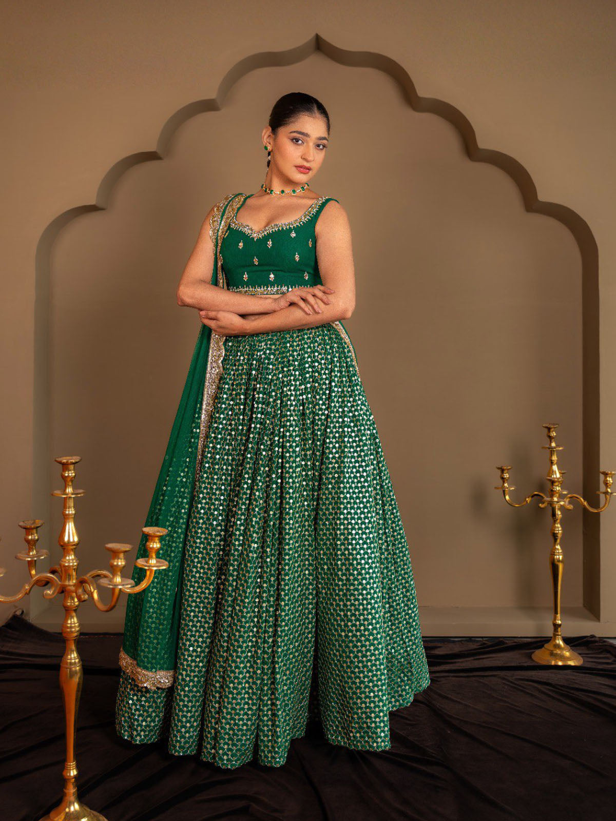 Shop FEALDEAL premium faux georgette lehenga choli with sequins, zari, dori and paper mirror embroidery. Elegant 4 meter wedding lehenga for women & girls.