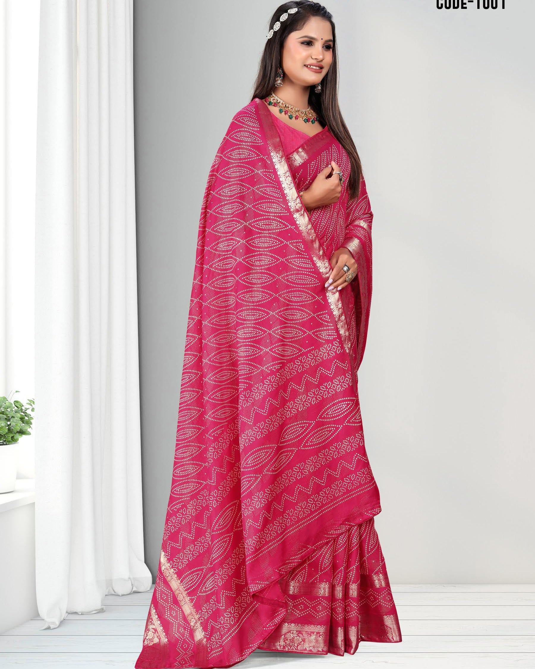 Pink color Traditional Zari Weaving Jacquard border Viscose saree with blouse for women - 13513