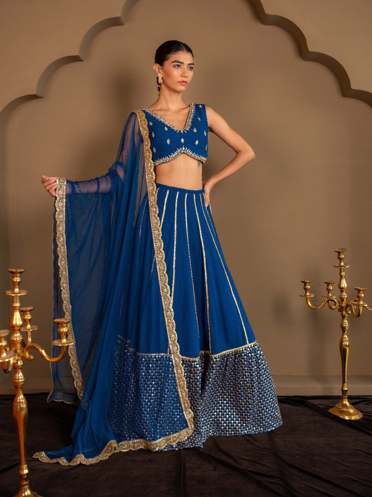 Elegant faux georgette lehenga choli with 4 meter grand flair, embroidered blouse and designer dupatta. Perfect for women, girls, weddings and parties.