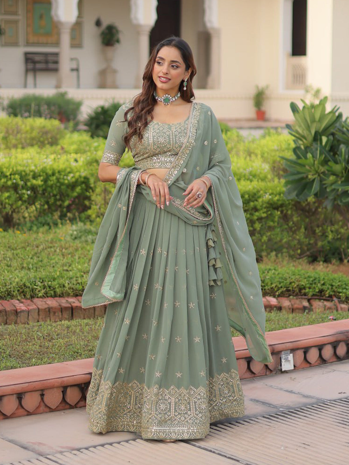 Looking for the best wedding lehenga? Explore FEALDEAL embroidered faux georgette lehenga choli with premium craftsmanship and elegant designer styling.