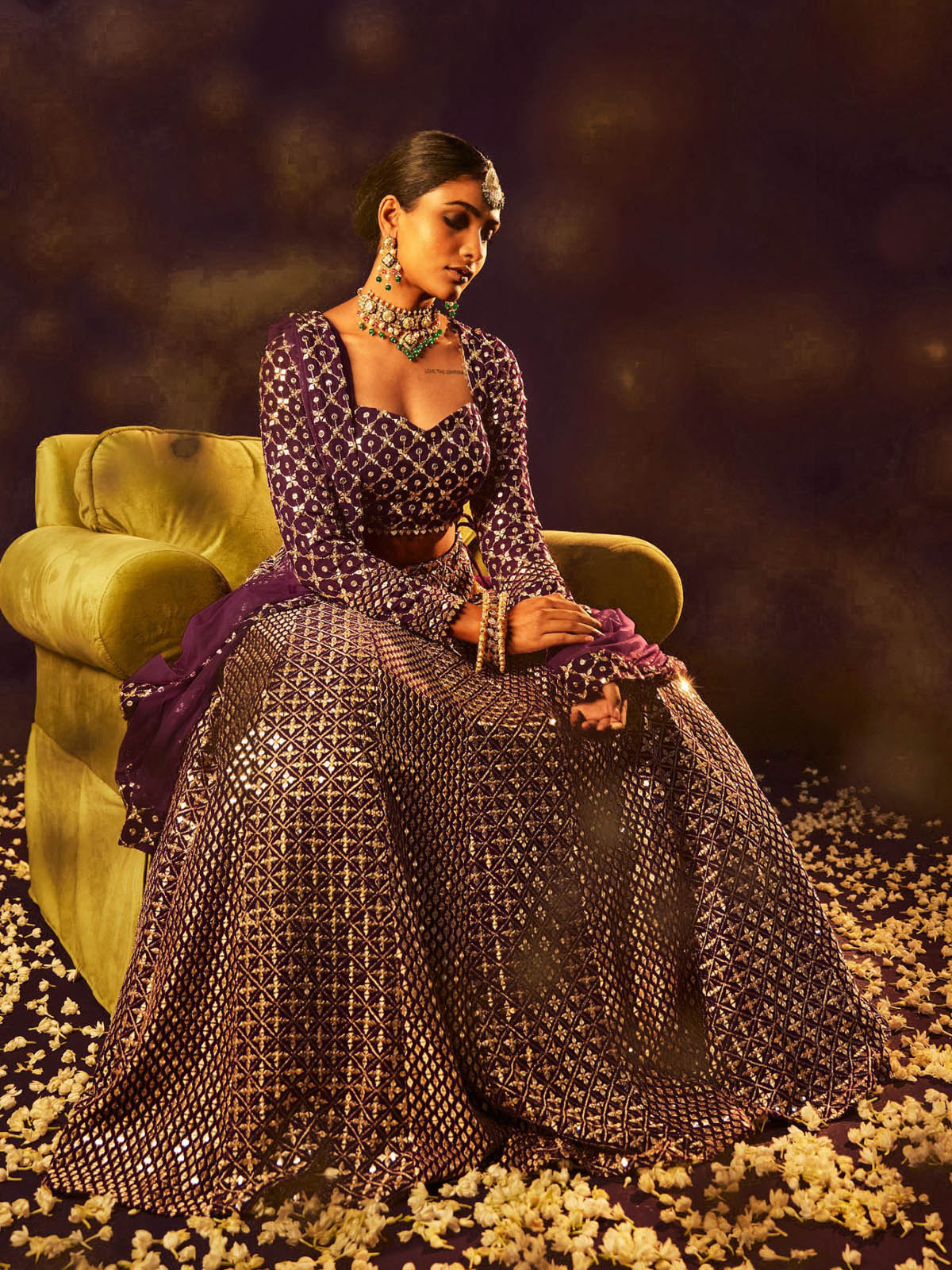 Premium sequin lehenga choli with faux georgette fabric, embroidered blouse and designer dupatta. Ideal for receptions, engagements and wedding celebrations.