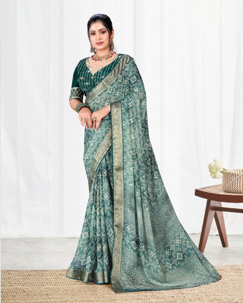 Blue color Ombre design Jacquard border Soft Cotton Spray Test) saree with blouse for women - 13890