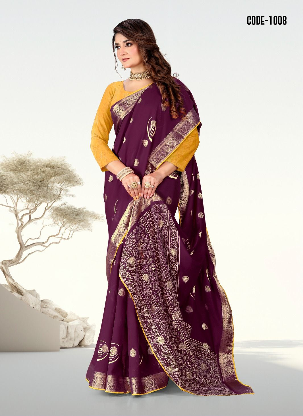 Purple color Jacquard Butta Soft cotton saree with blouse for women - 13979
