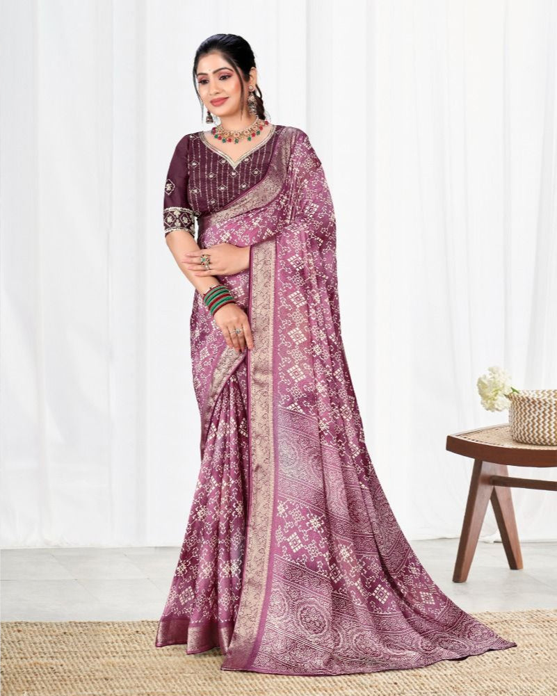Purple color Ombre design Jacquard border Soft Cotton Spray Test) saree with blouse for women - 13887