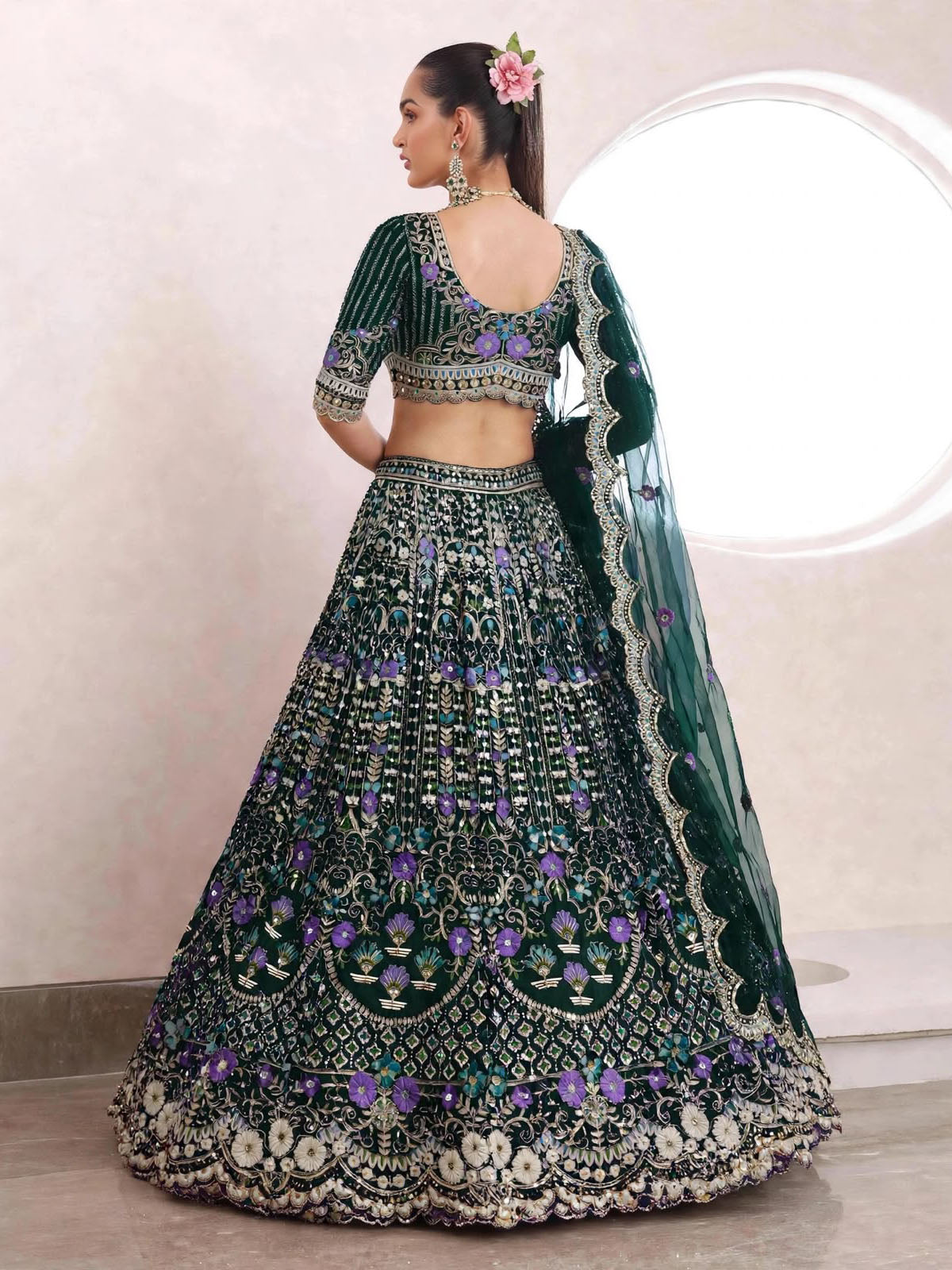 Semi-stitched wedding lehenga for women up to 44 inch waist