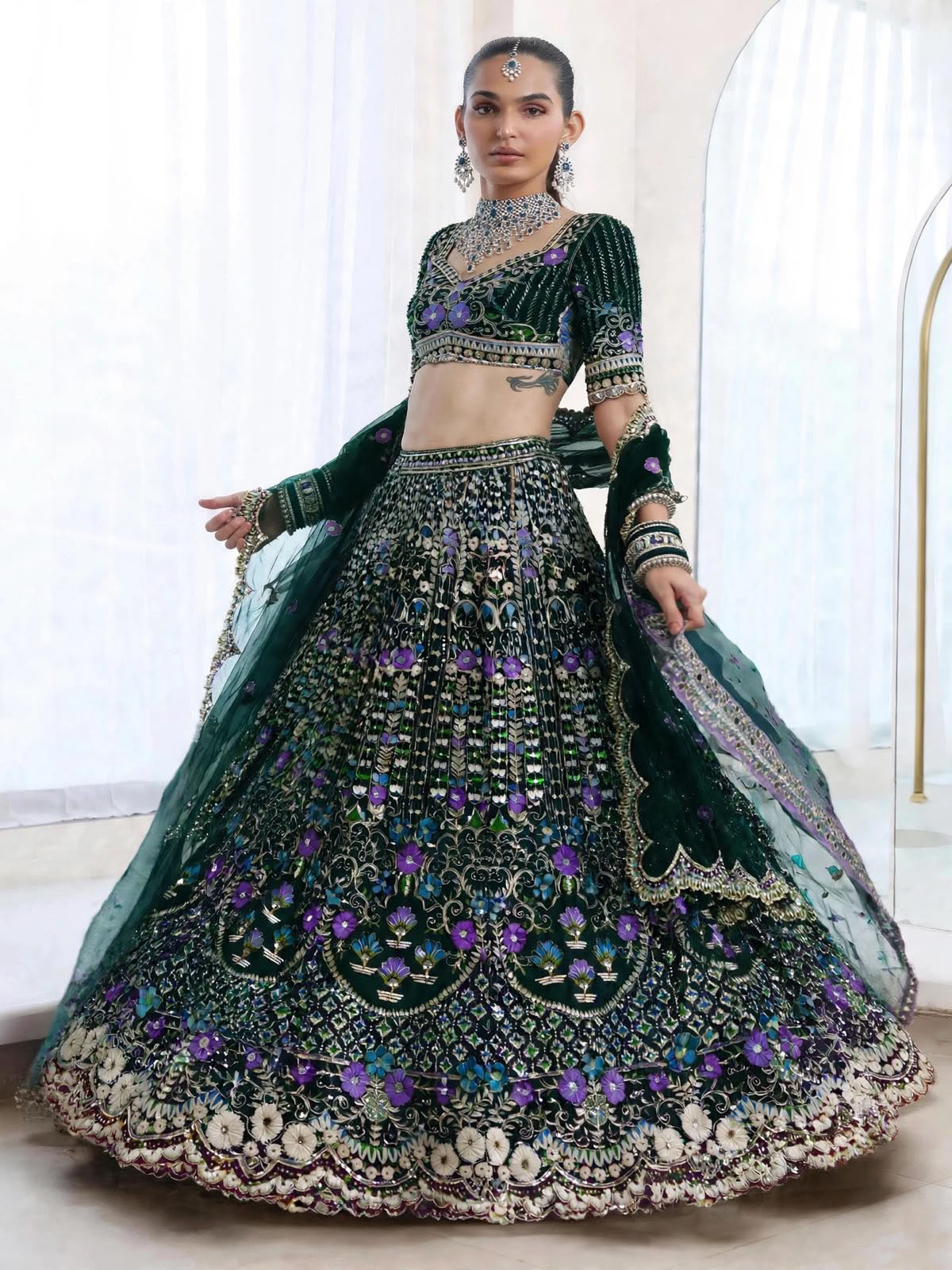 Semi-stitched wedding lehenga for women up to 44 inch waist