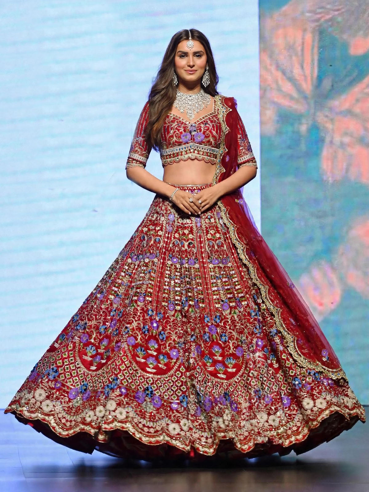 Heavy Mono Satin Silk bridal lehenga with sequin work
