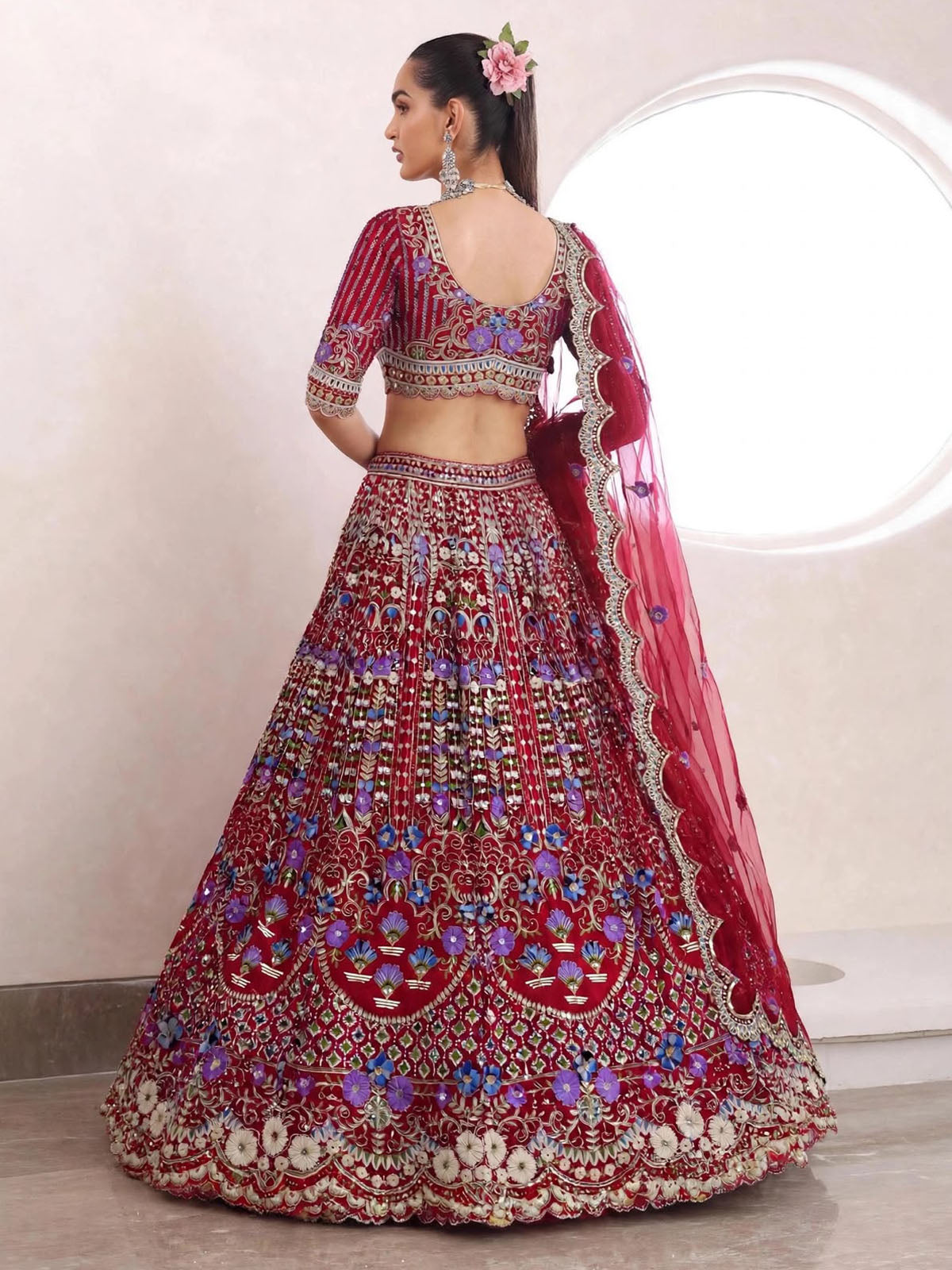Semi-stitched wedding lehenga for women up to 44 inch waist