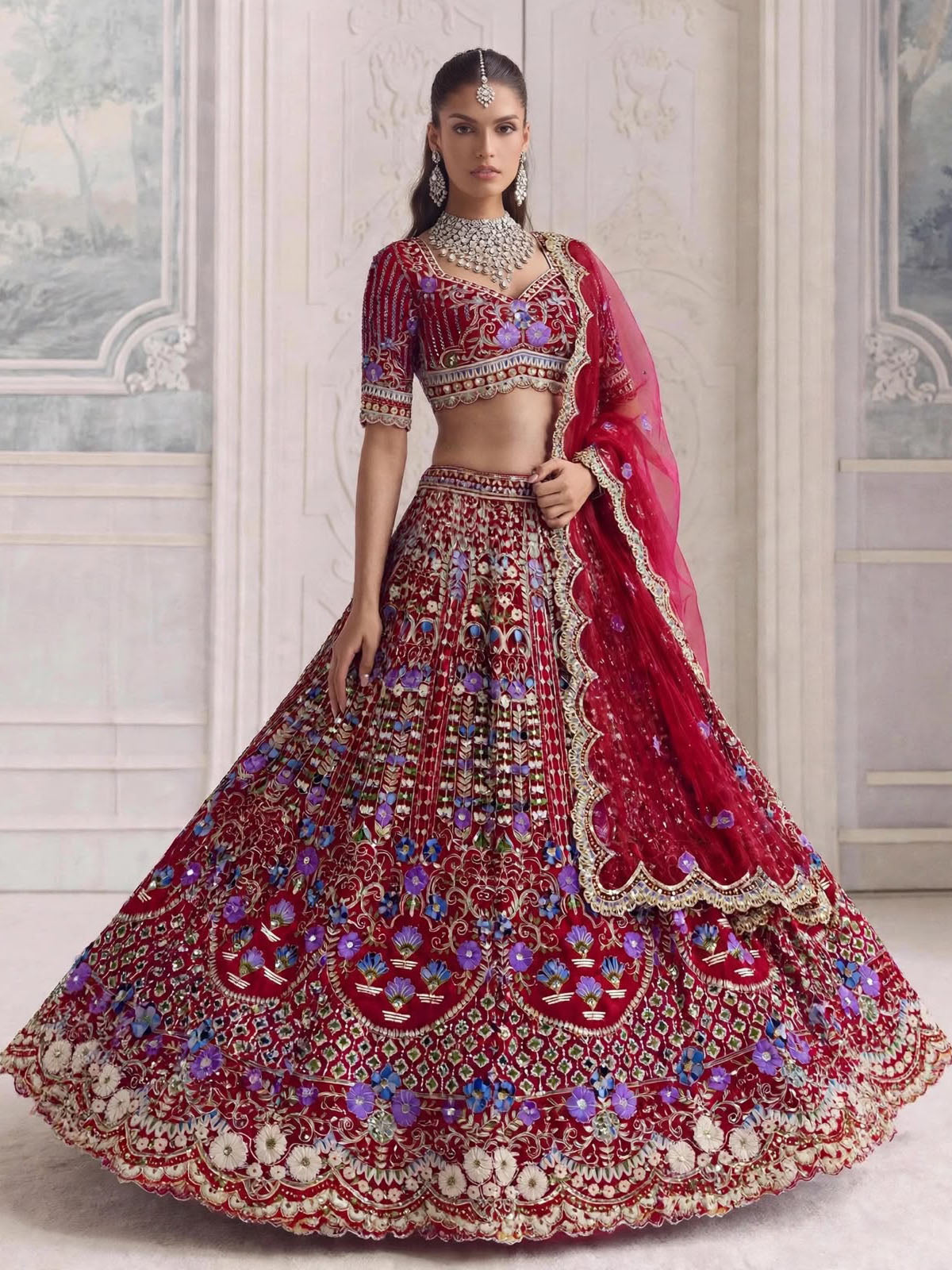 Heavy Mono Satin Silk sequin lehenga for women