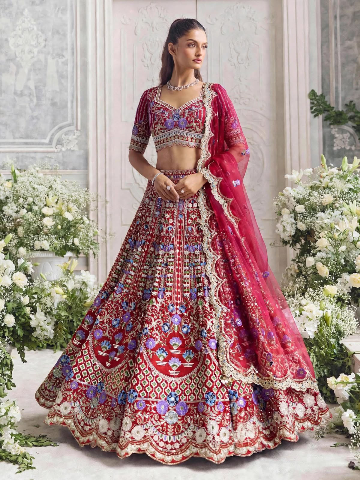 Mono Satin Silk Coding Sequins Cut Work lehenga choli