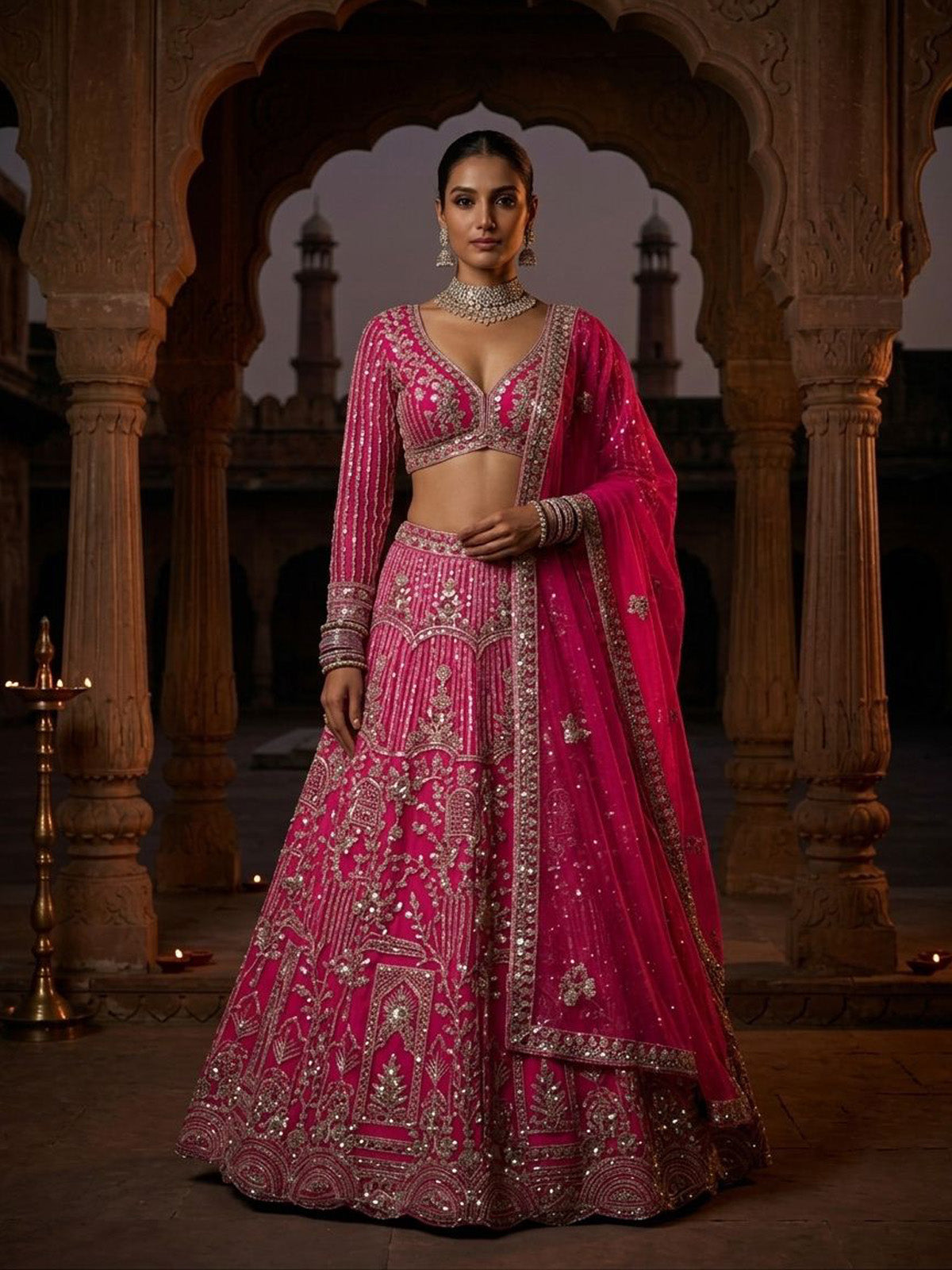 Shop FEALDEAL soft net sequin lehenga choli with 4m flare, Cancan & Canvas, customizable blouse and matching 2.3m dupatta for weddings and celebrations.