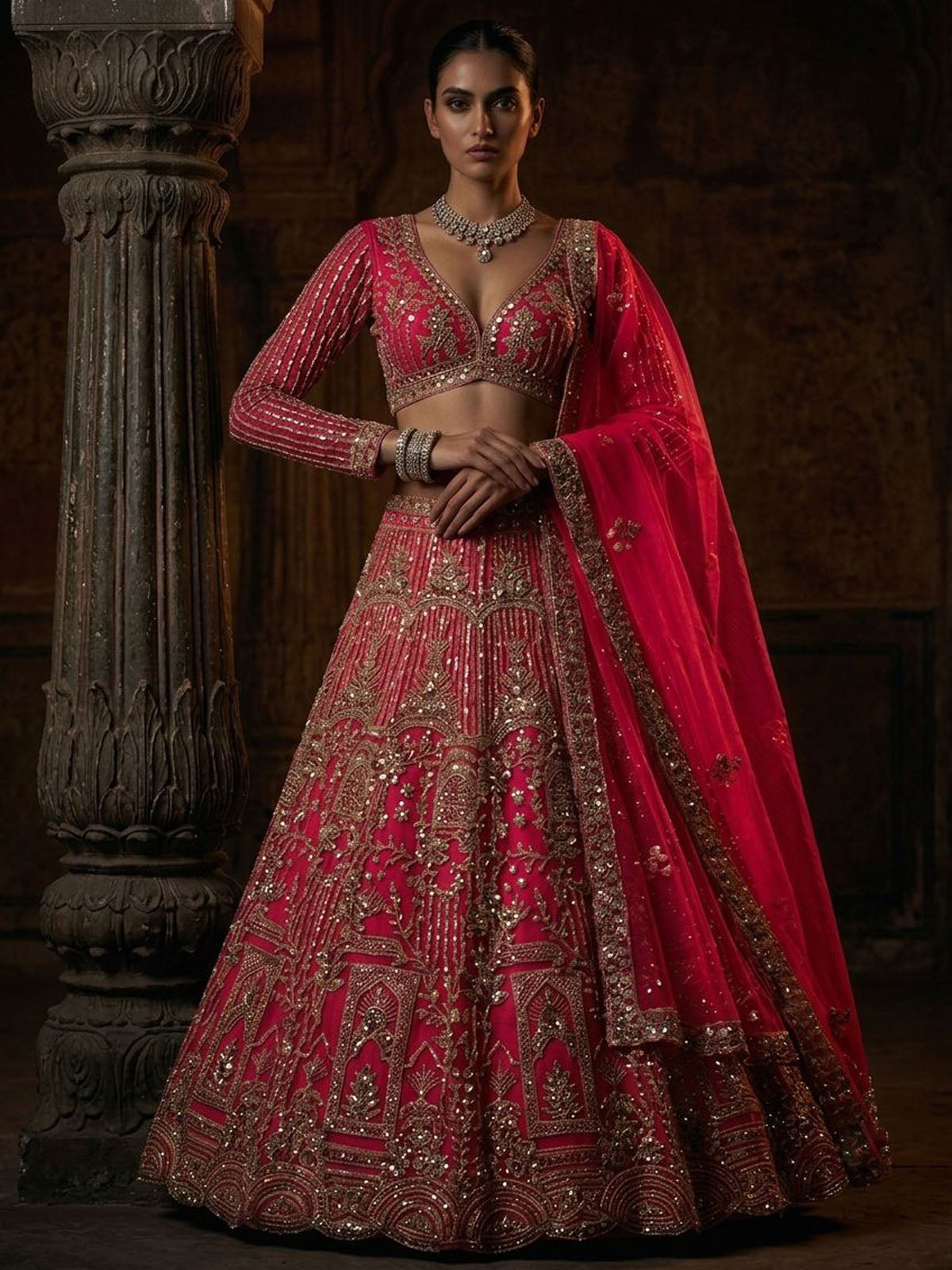 Explore a designer lehenga set for women featuring premium soft net, elegant coding sequins, 4m flare, unstitched blouse and coordinated lehenga dupatta.