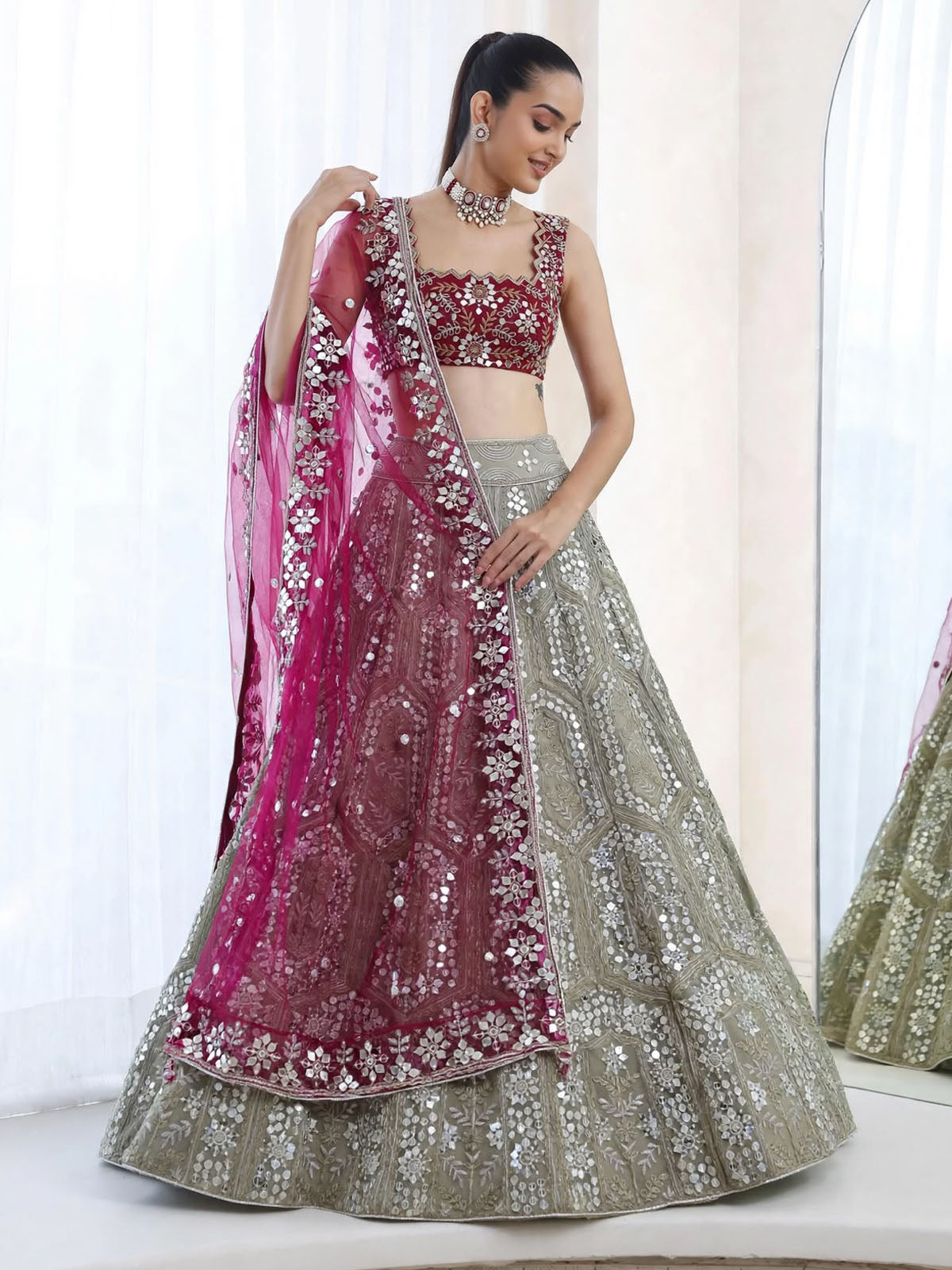 Faux Georgette women lehenga with 3.5 meter flared design