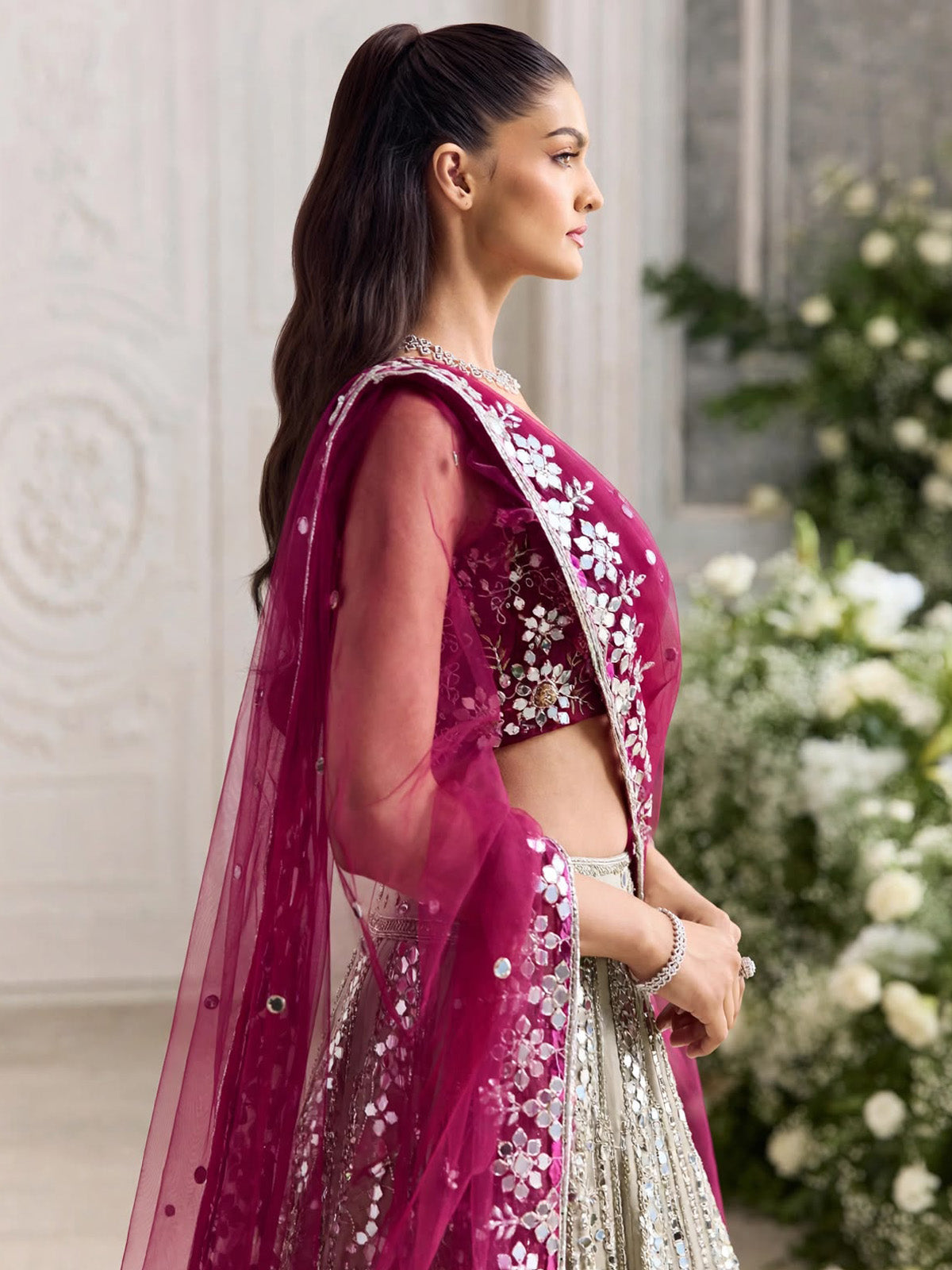 Girls lehenga choli with matching Butterfly Net dupatta