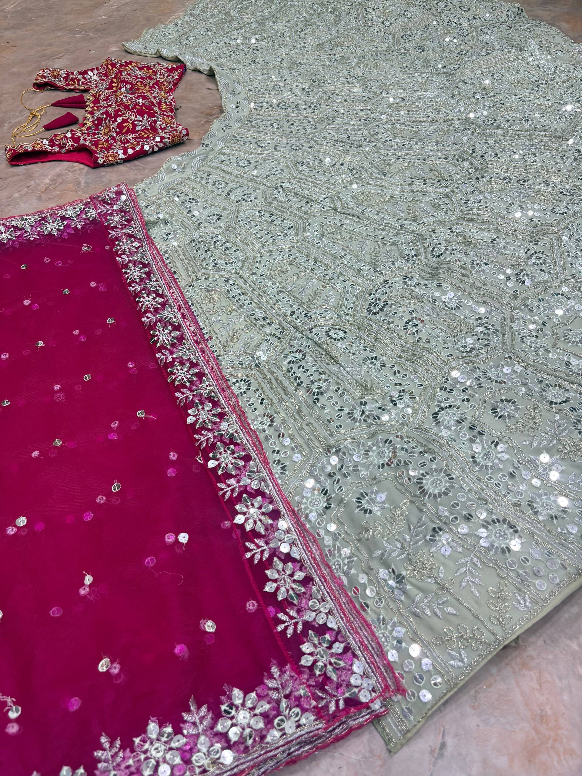 Semi-stitched lehenga with Can-Can and Canvas Patta