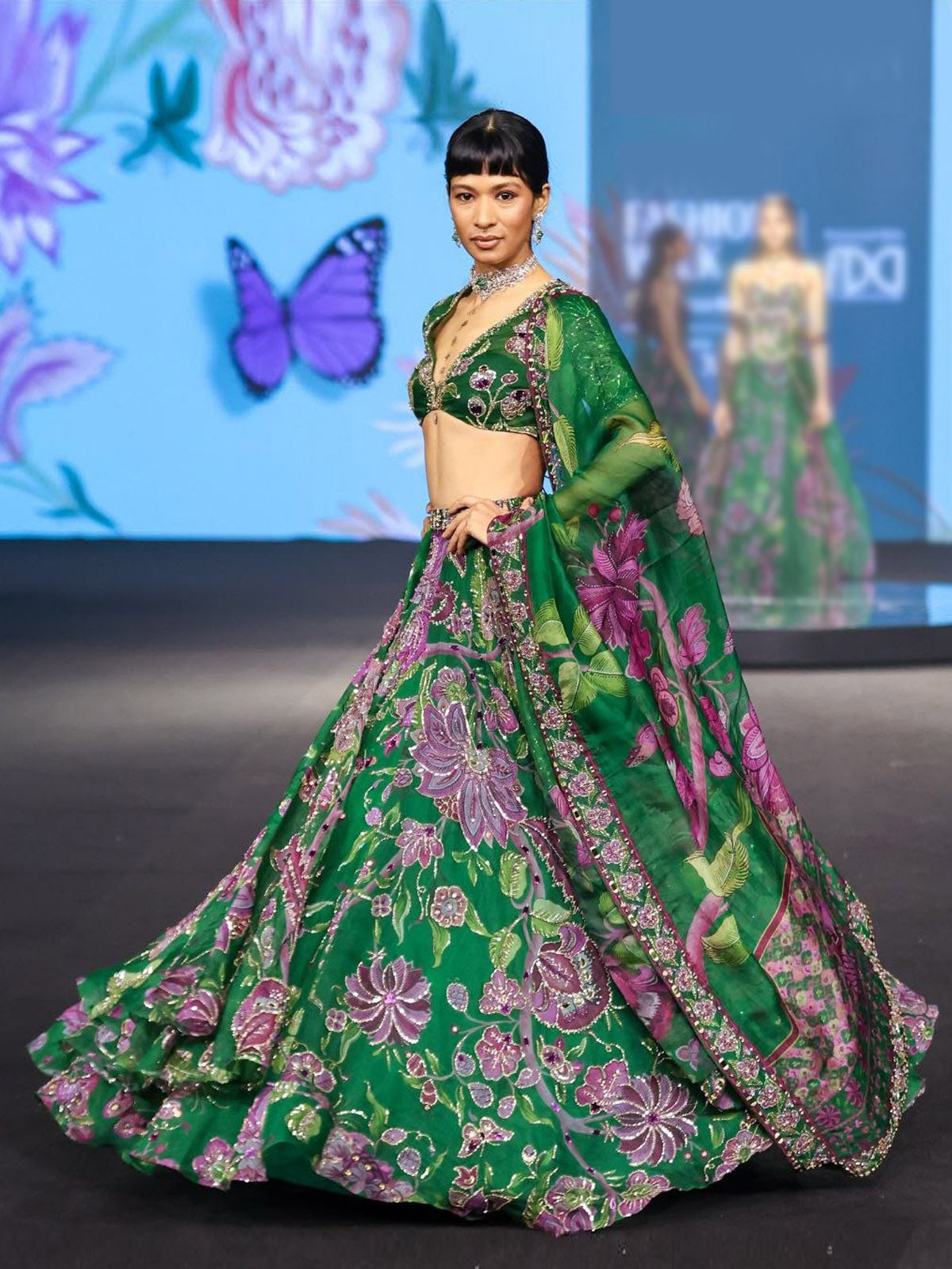 Faux Georgette digital print sequin lehenga for women