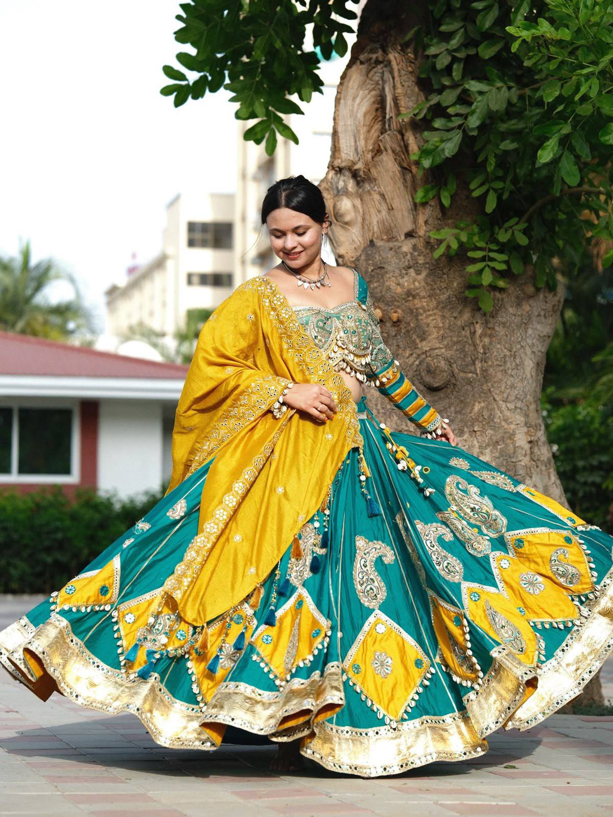 Navratri lehenga with digital print and 4 meter flared design