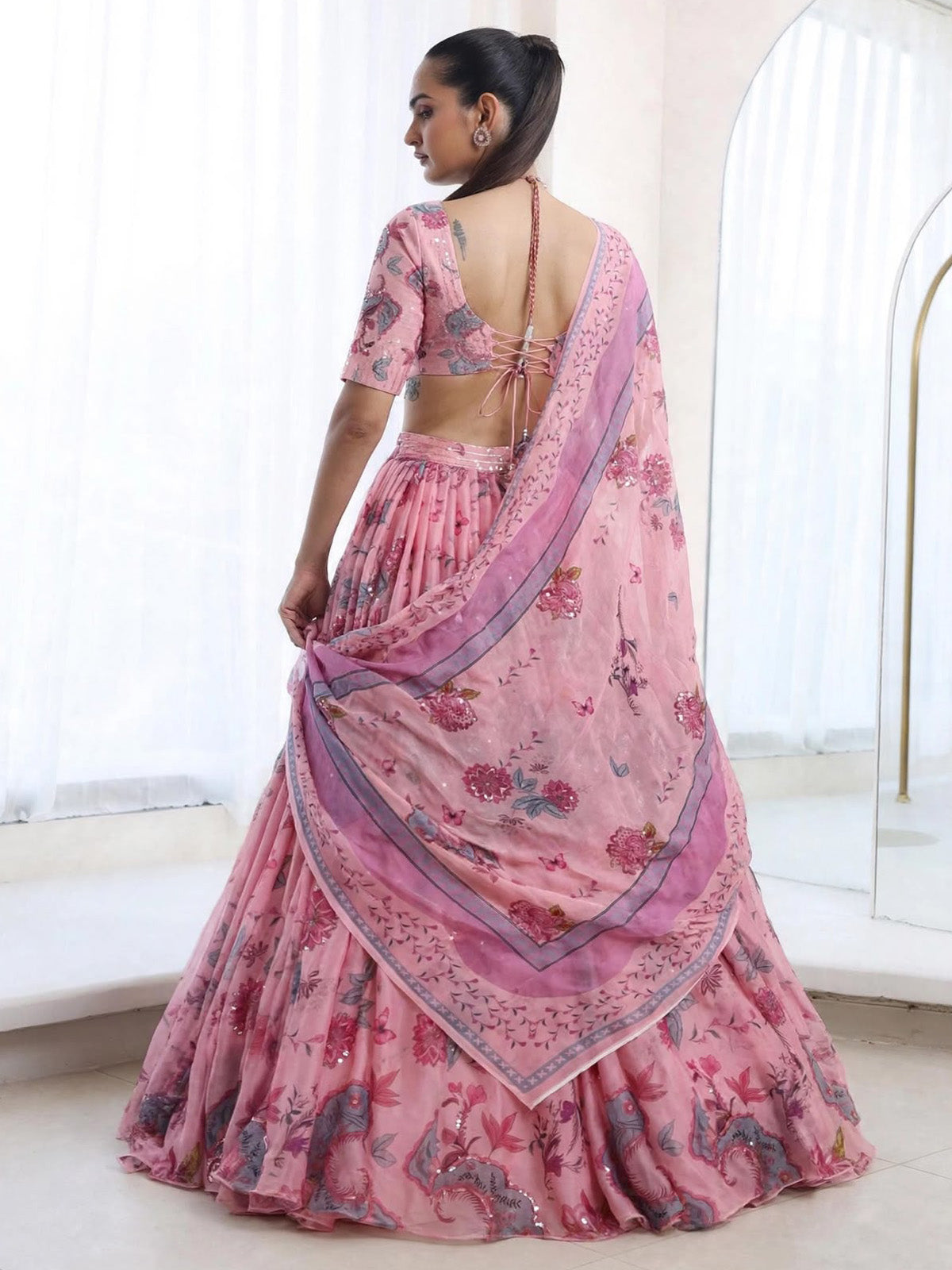 Designer lehenga choli with print and sequins work