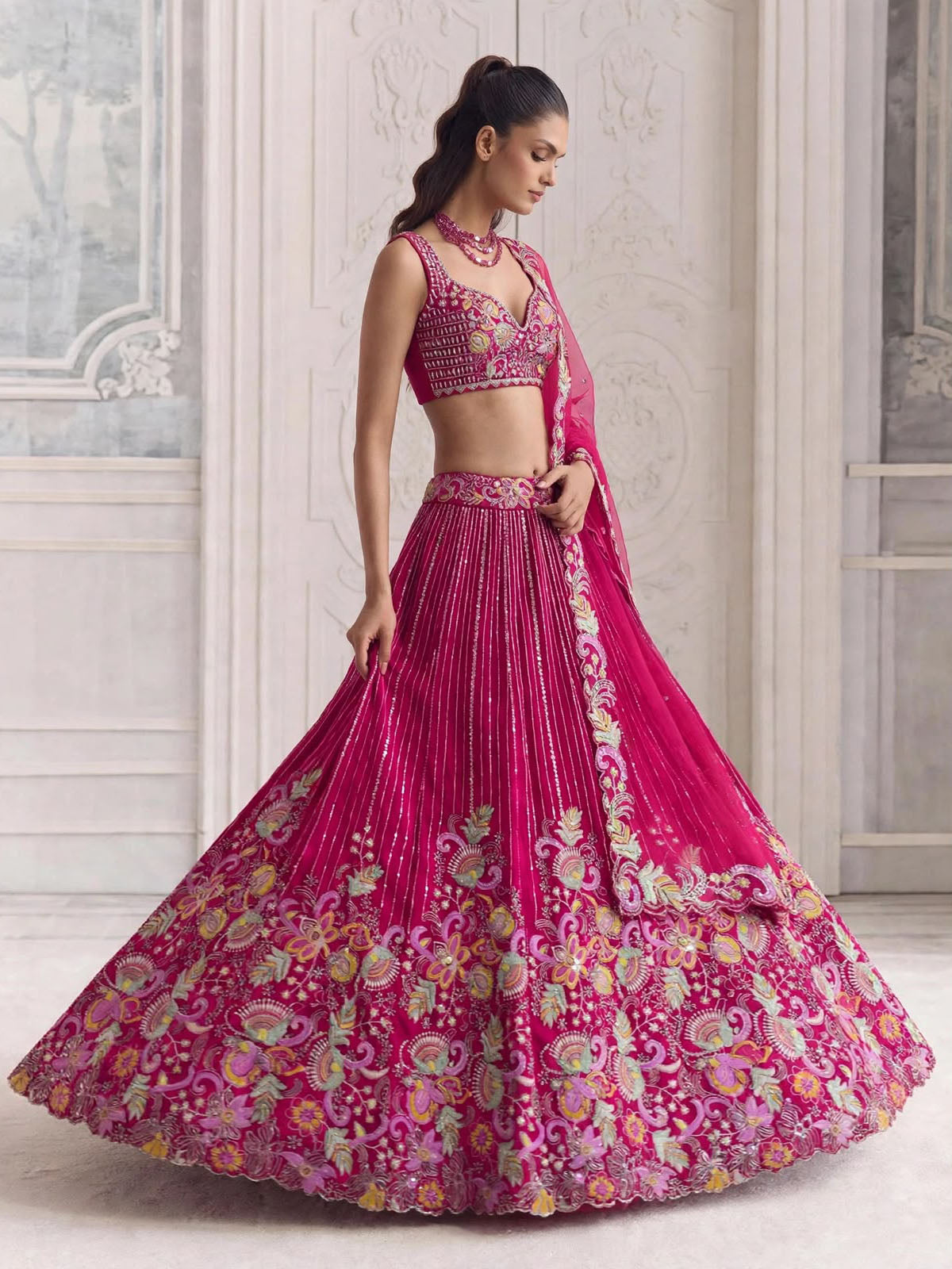 Designer Barfi Silk wedding lehenga with coding embroidery