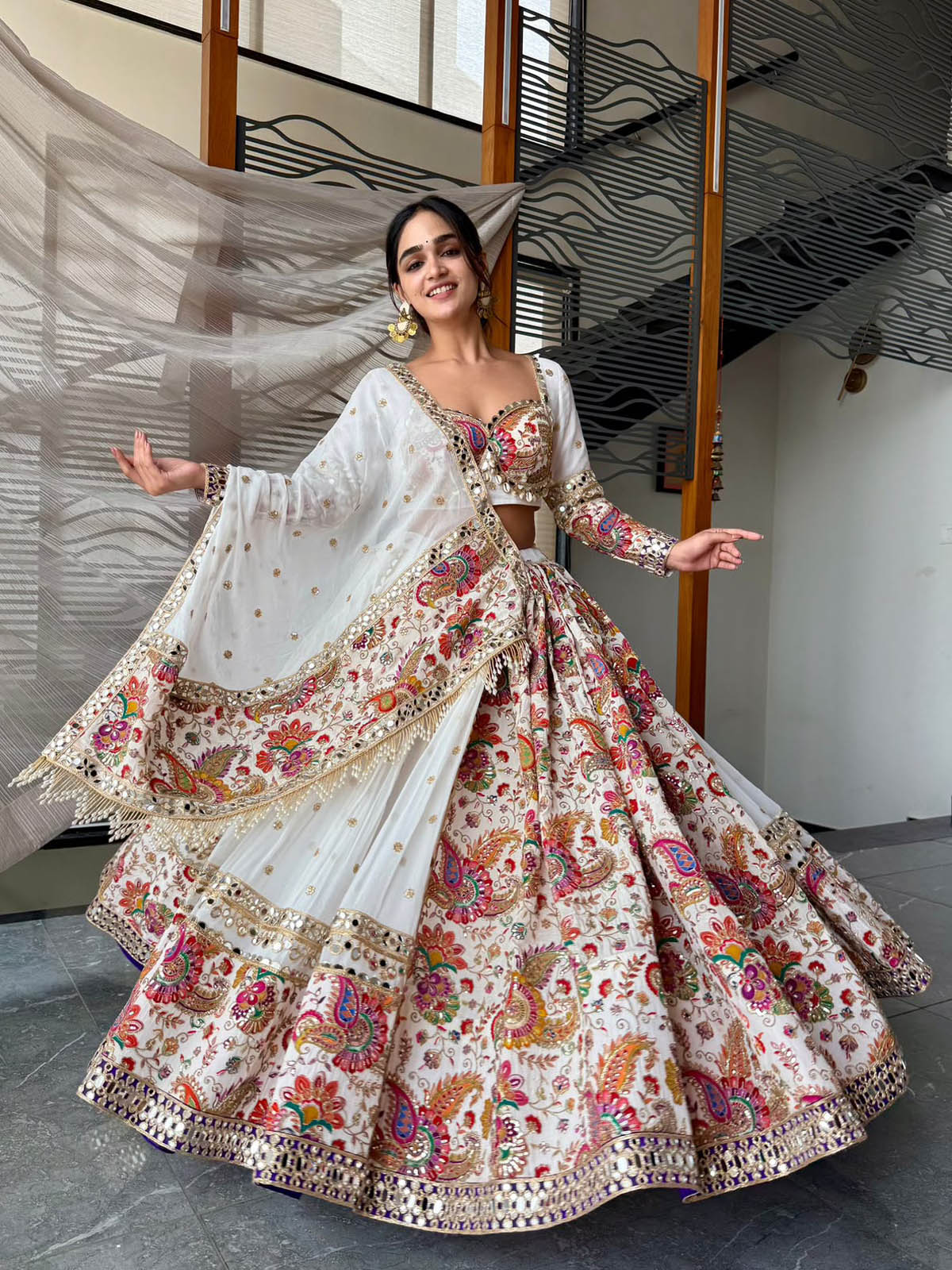 Muslin Silk foil mirror lehenga for women and girls