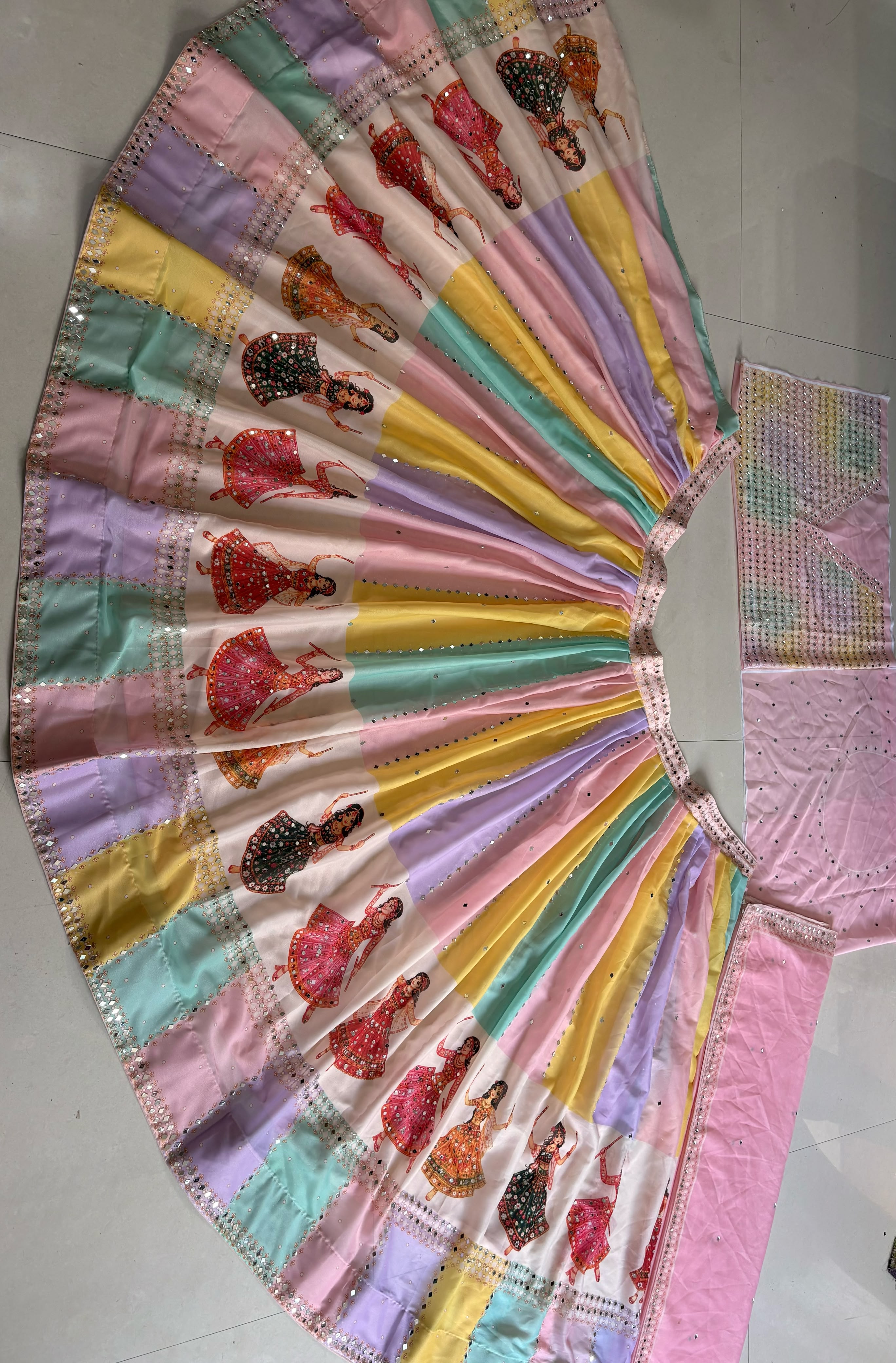 4 meter flared semi-stitched mirror work lehenga for women
